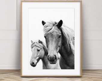 Horse Print, Horse Photo Black & White, Wilderness Print, Icelandic Horses, Equestrian Art, Modern Wall Art, Contemporary, Digital Printable