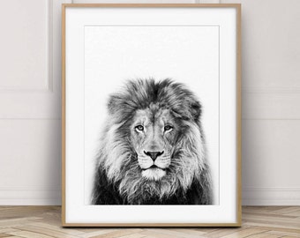 Lion Print, Lion Wall Art, Safari African Animal, Lion Photo, Black And White Animal Print, Nursery Wall Art, Nursery Decor, Printable Art