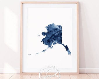 Alaska Print, Alaska State Map Art, Alaska US Wall Art, Alaska Watercolor Blue, Abstract, Painting, Modern, Home Office Decor, Printable Art