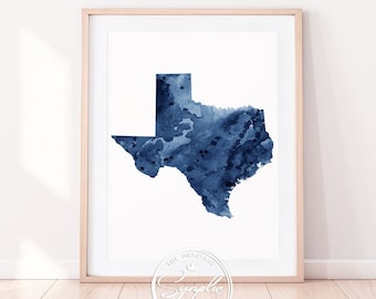 Texas Print, Texas State Map Art, Texas US Wall Art, Texas Watercolor Blue, Abstract Painting, Modern Home Office Decor, Gift, Printable Art
