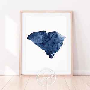 Impresión de Carolina del Sur, Mapa del estado de Carolina del Sur, Arte de la pared de EE. UU. de Carolina del Sur, Azul acuarela, Moderno, Decoración del Ministerio del Interior, Regalo, Arte imprimible