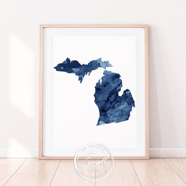 Michigan Print, Michigan State Map, Michigan US Wall Art, Michigan Watercolor Blue, Abstract, Modern, Home Office Decor, Gift, Printable Art