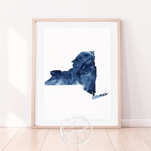 Impresión del estado de Nueva York, Arte del mapa del estado de Nueva York, Arte de la pared de los EE. UU. de Nueva York, Azul acuarela, Abstracto, Decoración moderna del Ministerio del Interior, Regalo, Arte imprimible