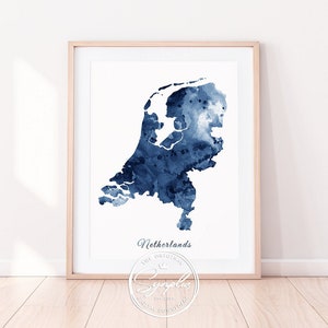 Niederlande Karte Print, Niederlande Aquarell Marineblau, Niederlande Karte Poster, Niederlande Wandkunst, Dekoration, Reise, druckbare Kunst