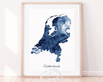 Netherlands Map Print, The Netherlands Watercolor Navy Blue, Netherlands Map Poster, Netherlands Wall Art, Home Decor, Travel, Printable Art