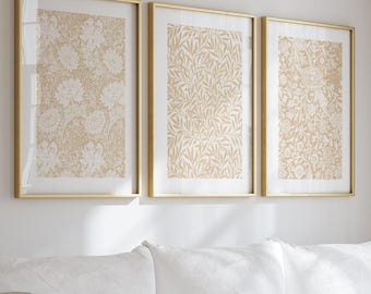 Gul abstrakt set med 3 tryck, neutrala botaniska väggtryck, konst i mjuk ockra, gul väggkonst, senapsteckentryck, blommig väggdekoration, utskrivbar