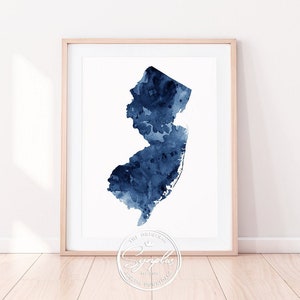 New Jersey print, New Jersey State kaart, kunst aan de muur New Jersey, New Jersey aquarel blauw, moderne kunst aan de muur, Home Office Decor, afdrukbare kunst