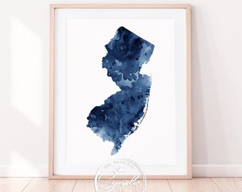 New Jersey Print, New Jersey State Map, New Jersey Wall Art, New Jersey Watercolor Blue, Modern Wall Art, Home Office Decor, Printable Art