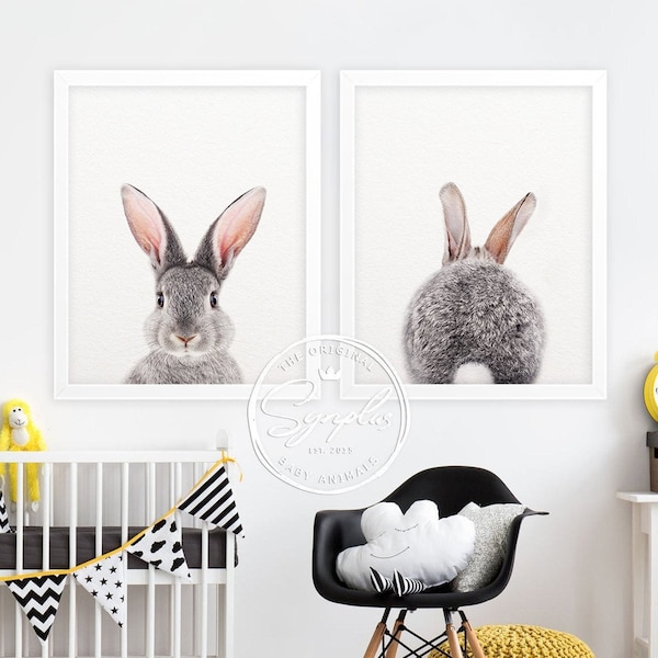 2er Set Hasendruck, Kaninchen Druck, Kinderzimmer Kunst, Waldtiere, Kinderzimmer Dekor, Baby Tierdrucke, Kinderzimmer Tiere, druckbare Kunst für Kinder