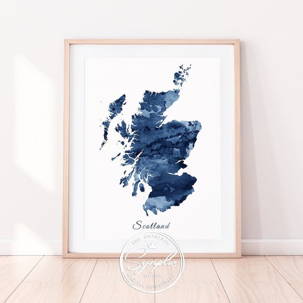 Scotland Map Print, Scotland Wall Art, Scotland Watercolor Blue, Scotland Watercolor Print, Home Office Decor, Poster, Modern, Printable Art