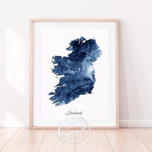 Irland Karte Print, Irland Wandkunst, Irland Aquarell blau, Irland Karte Aquarell Druck, Home Office Decor, Reise, modern, druckbare Kunst