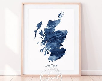 Scotland Map Print, Scotland Wall Art, Scotland Watercolor Blue, Scotland Watercolor Print, Home Office Decor, Poster, Modern, Printable Art