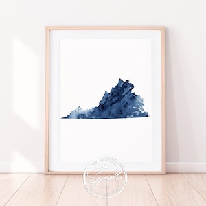 Virginia Print, Virginia State Map, Virginia US Wall Art, Virginia Watercolor Blue, Abstract, Modern, Home Office Decor, Gift, Printable Art