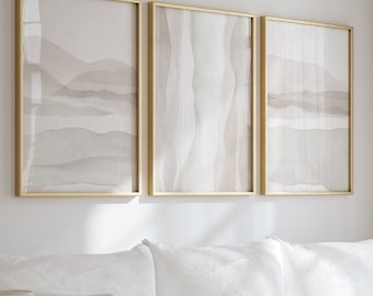 3er Set Abstrakte Prints, Neutrale Beige Wandkunst, Aquarell Landschaft Abstrakte Kunst, Minimalistische Schlafzimmer Wohnzimmer Wanddekoration, Printable