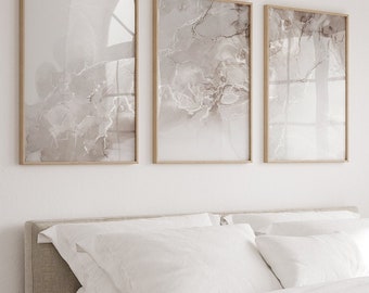 Neutral Abstract Set of 3 Prints, Marble Wall Art Print, Beige, Ivory & Grey Wall Art, Modern Bedroom Living Room Wall Decor, Printable Art