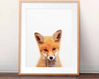 Impresión de zorro, arte de cachorro de zorro, arte de la pared de la guardería, foto de cachorro de zorro, decoración de la guardería, lindos estampados de animales bebés, animales del bosque, arte imprimible de la habitación de los niños