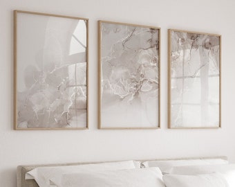 Neutral Abstract Set of 3 Prints, Marble Wall Art Print, Beige Wall Art, Ivory & Grey, Modern Bedroom Living Room Wall Decor, Printable Art