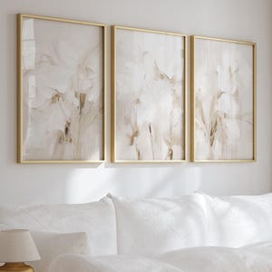 Neutrales abstraktes 3er-Druckset, Blumen-Wandkunst, beige Wandkunst, neutrale beige Wanddekoration, moderne druckbare Kunst für Schlaf- und Wohnzimmer