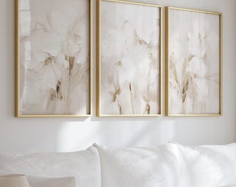 Neutral abstrakt set med 3 tryck, väggkonsttryck med blommor, beige väggkonst, neutral beige väggdekor, utskrivbar konst för modernt sovrum och vardagsrum