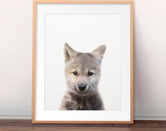 Wolf Print, Wolf Cub Wall Art, Pup Wolf Photo, Nursery Decor, Cute Baby Animal, Nursery Animals, Woodlands Animal, Kids Room Printable Art