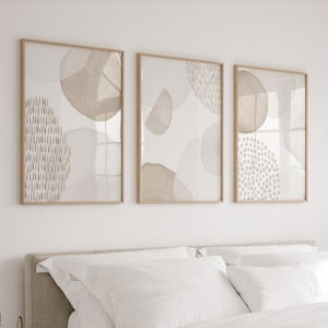 Conjunto de 3 impresiones abstractas, arte de pared beige, arte abstracto neutro, arte abstracto de acuarela, decoración minimalista de la pared de la sala de estar del dormitorio, imprimible