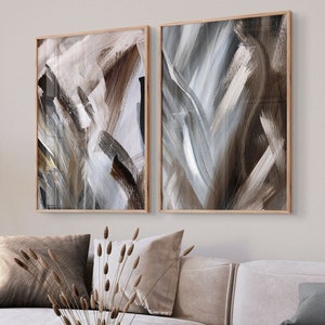 Set of 2 Abstract Prints, Brown, Beige & Grey Painting Art, Neutral Earth Tones Minimalist Bedroom Living Room Wall Art Decor, Printable Art