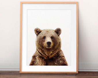 Bear Print, Grizzly Bear Wall Art, Woodland Animals, Animal Art, Forest Animal, Nursery Decor, Nursery Art, Kids Room Prints, Printable Art
