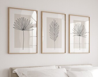Neutral Wall Art Prints, Botanical Line Art, Set of 3 Beige Plant Prints, Minimalist Art, Natural Wall Prints, Modern Wall Decor, Printable
