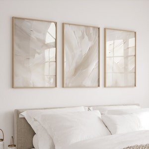3er Set Abstrakter Print, Beige Weiß Pinselstriche Wandkunst, Neutrale, weiche Töne, minimalistisches Schlafzimmer Wohnzimmer Wandkunst Dekor, druckbare Kunst
