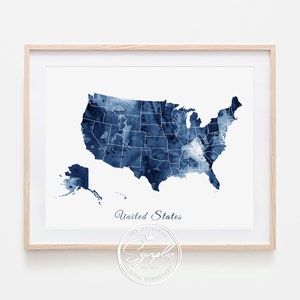 USA Map Print, United States Wall Art, USA Watercolor Blue, United States Map Watercolor Print, Poster Art, Home Office Decor, Printable Art