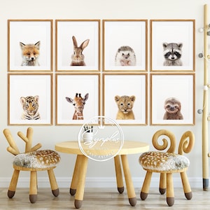 Safari Nursery Decor, Woodland Animal Prints, Baby Animals Set 8, Baby Safari Animals, Baby Sloth, Bunny, Baby Lion, Nursery Printable Art