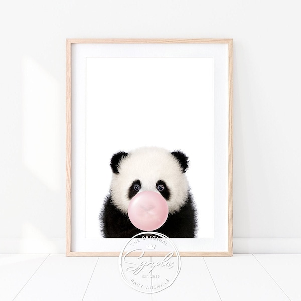 Baby Panda avec Bubble Gum, Panda Bear Blowing Bubble Gum, Décoration de crèche, Baby Girl Nursery Wall Art, Baby Animals Printable Art par Synplus