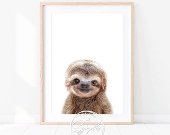 Baby Sloth Print, Woodland Nursery Wall Art Decor, Baby Animal Poster, Instant Printable Digital Downloadable, Baby Animal Art by Synplus