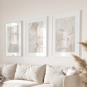 Set of 3 Abstract Print, White Beige Brush Strokes Wall Art, Neutral Soft Tones Minimalist Bedroom Living Room Wall Art Decor, Printable Art
