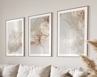 Neutral Abstract Set of 3 Prints, Marble Wall Art Prints, Beige Wall Art, Beige & Grey Wall Decor, Modern Bedroom, Living Room Printable Art