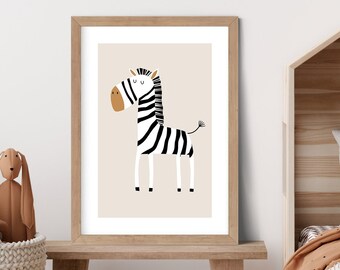 Safari Nursery Wall Art, Boho Nursery Print, Zebra Print, Safari Animal Wall Art, Neutral Beige Nursery Decor, Kids Room Wall Art, Printable