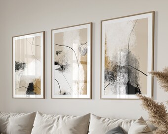 Minimalist Neutral Abstract Printable Wall Art Set of 3 Beige - Etsy