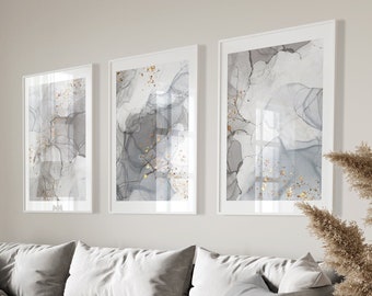 Grey Abstract Art Prints, Set of 3 Posters, Marble Wall Prints, Bedroom Wall Art, Grey, Beige, Gold, Living Room Wall Decor, Printable Art