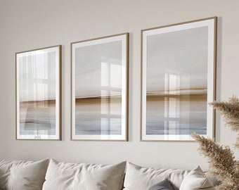 Set of 3 Neutral Minimalist Prints, Abstract Gray Beige Painting Wall Art, Simple Serene Calming Modern Living Room Wall Decor, Printable