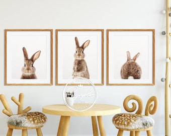 Rabbit Print, Set of 3, Nursery Decor, Bunny Butt Tail, Baby Animals, Nursery Wall Art, Bunny Prints, Woodland Animals, Kids Printable Art