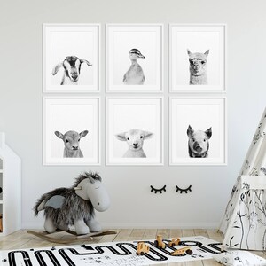 Farm Animal Print, Nursery Decor, Farm Baby Animals Set 6, Pig Duckling Llama Lamb Prints, Nursery Animal Wall Art, Kids Room Printable Art