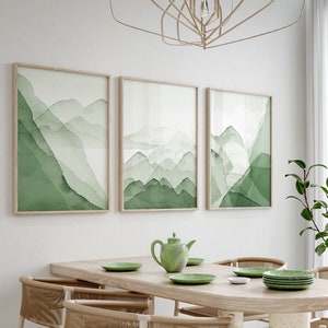 Set of 3 Abstract Prints, Sage Green Wall Art, Watercolor Landscape Abstract Art, Neutral Bedroom Living Room Wall Art Decor, Printable Art