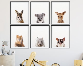 オーストラリアの動物のプリント、子供部屋の装飾、赤ちゃんの動物セット 6、赤ちゃんの動物のプリント、コアラ、カンガルー、子供部屋の壁アート、子供部屋の印刷可能なアート