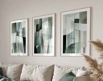 Salbei Grün Abstrakte Wand Kunst Drucke, 3er-Set Aquarell Kunst, Modernes Minimalistisches Neutral Schlafzimmer Wohnzimmer Wand Kunst Dekor, druckbare Kunst