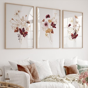 Wildflower Gallery Wall Art, Watercolor Botanical Print Set of 3, Wild Flowers Art Prints, Floral Wall Art, Modern Home Decor, Printable Art