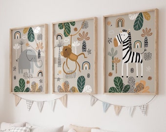 Boho Nursery Prints, Safari Nursery Wall Prints, Green Nursery Prints, Boho Nursery Wall Art, Nursery Decor, Set of 3 Prints, Printable Art