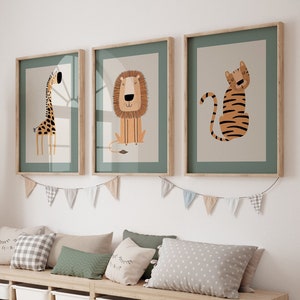 Boho Nursery Wall Prints, Safari Nursery Prints, Neutral Beige Nursery Wall Art, Green Nursery Wall Decor, Set of 3 Prints, Printable Art