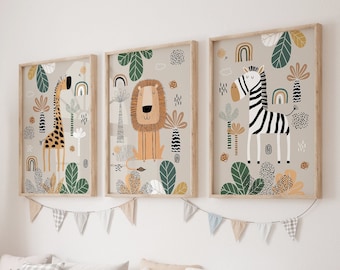 Boho Kinderzimmer Wandkunst, Safari Kinderzimmer Drucke, Grüne Kinderzimmer Drucke, Neutrale Kinderzimmer Wandkunst, Kinderzimmer Dekor, 3er Set Drucke, druckbare Kunst