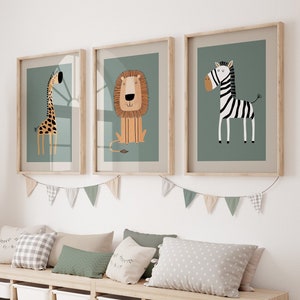 Boho Nursery Wall Art, Safari Nursery Wall Prints, Set of 3 Prints, Green Nursery Prints, Boho Nursery Prints, Nursery Decor, Printable Art