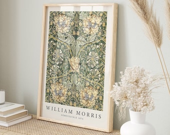 William Morris Art Print, Vintage Museum Exhibition Art Poster, Honeysuckle Botanical Floral Design, Art Nouveau Wall Decor, Printable Art